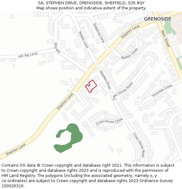 5A, STEPHEN DRIVE, GRENOSIDE, SHEFFIELD, S35 8QY: Location map and indicative extent of plot
