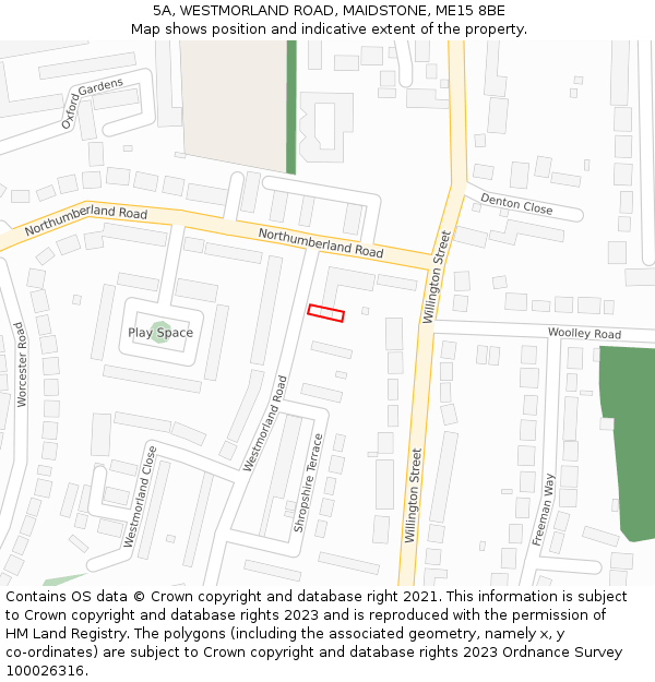 5A, WESTMORLAND ROAD, MAIDSTONE, ME15 8BE: Location map and indicative extent of plot