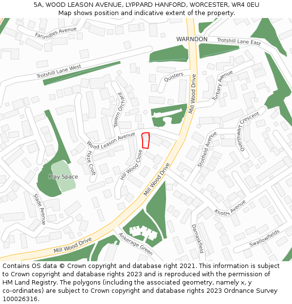 5A, WOOD LEASON AVENUE, LYPPARD HANFORD, WORCESTER, WR4 0EU: Location map and indicative extent of plot