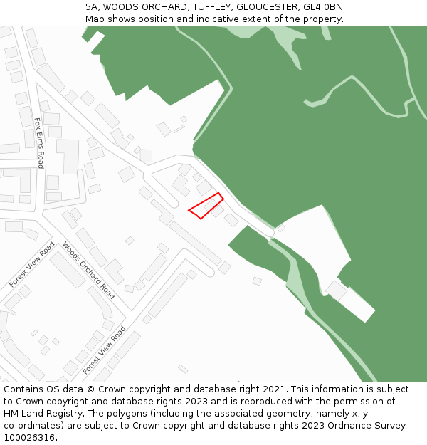 5A, WOODS ORCHARD, TUFFLEY, GLOUCESTER, GL4 0BN: Location map and indicative extent of plot