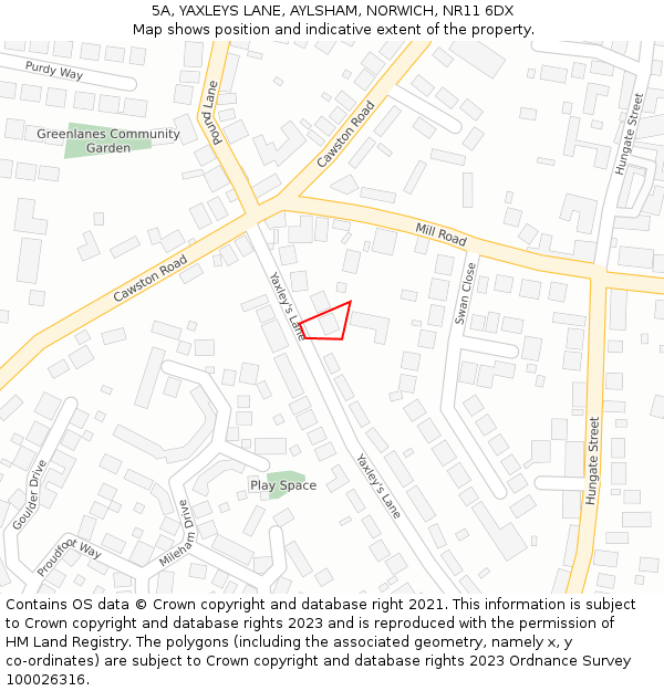 5A, YAXLEYS LANE, AYLSHAM, NORWICH, NR11 6DX: Location map and indicative extent of plot