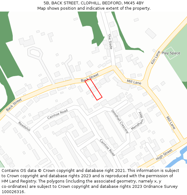 5B, BACK STREET, CLOPHILL, BEDFORD, MK45 4BY: Location map and indicative extent of plot