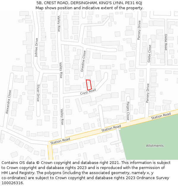 5B, CREST ROAD, DERSINGHAM, KING'S LYNN, PE31 6QJ: Location map and indicative extent of plot