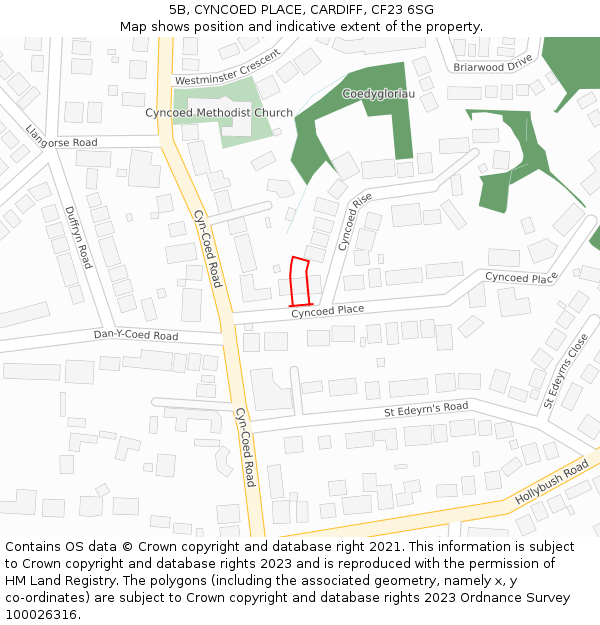 5B, CYNCOED PLACE, CARDIFF, CF23 6SG: Location map and indicative extent of plot