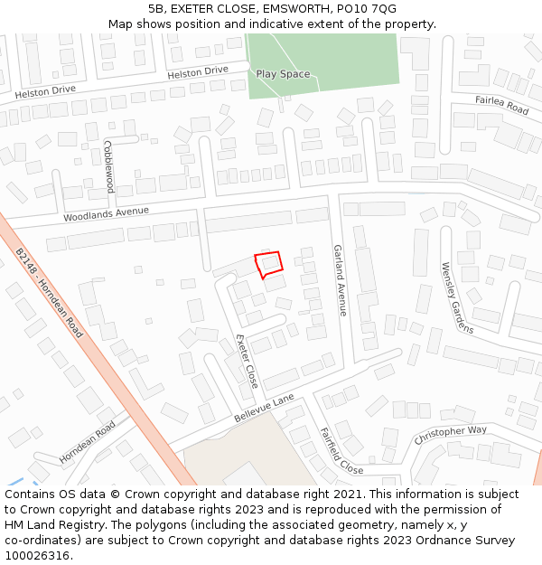 5B, EXETER CLOSE, EMSWORTH, PO10 7QG: Location map and indicative extent of plot