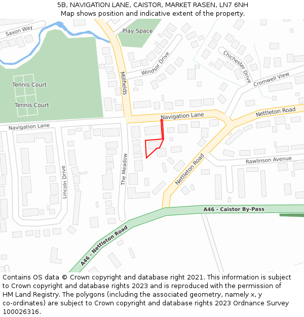5B, NAVIGATION LANE, CAISTOR, MARKET RASEN, LN7 6NH: Location map and indicative extent of plot