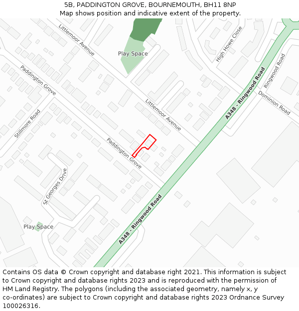 5B, PADDINGTON GROVE, BOURNEMOUTH, BH11 8NP: Location map and indicative extent of plot
