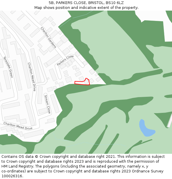 5B, PARKERS CLOSE, BRISTOL, BS10 6LZ: Location map and indicative extent of plot