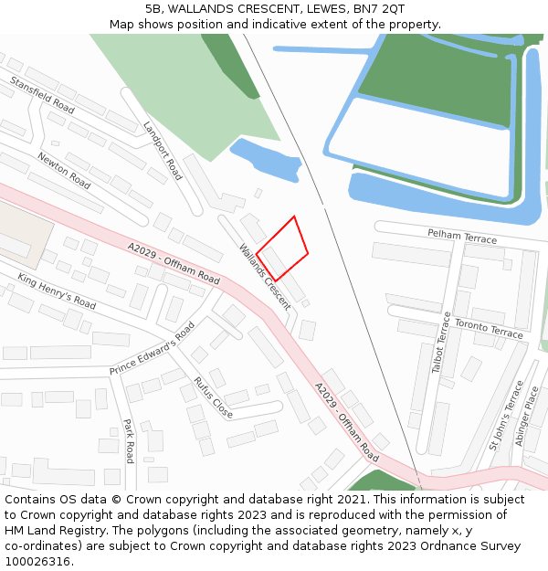 5B, WALLANDS CRESCENT, LEWES, BN7 2QT: Location map and indicative extent of plot