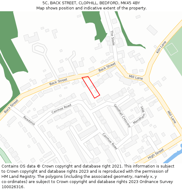 5C, BACK STREET, CLOPHILL, BEDFORD, MK45 4BY: Location map and indicative extent of plot
