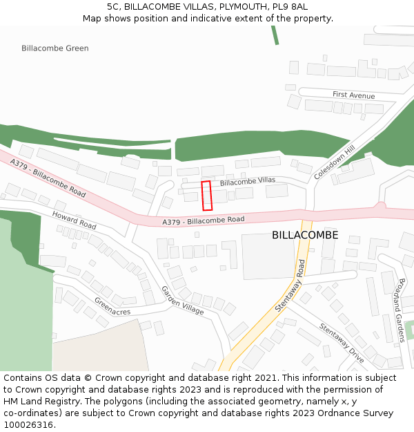 5C, BILLACOMBE VILLAS, PLYMOUTH, PL9 8AL: Location map and indicative extent of plot