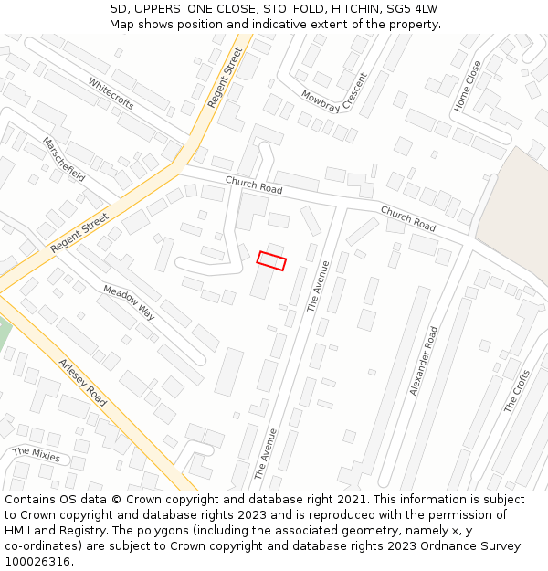 5D, UPPERSTONE CLOSE, STOTFOLD, HITCHIN, SG5 4LW: Location map and indicative extent of plot