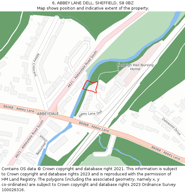 6, ABBEY LANE DELL, SHEFFIELD, S8 0BZ: Location map and indicative extent of plot