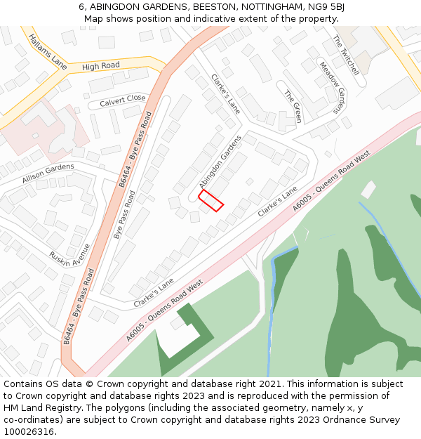 6, ABINGDON GARDENS, BEESTON, NOTTINGHAM, NG9 5BJ: Location map and indicative extent of plot