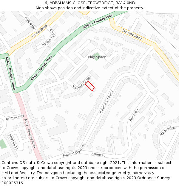 6, ABRAHAMS CLOSE, TROWBRIDGE, BA14 0ND: Location map and indicative extent of plot