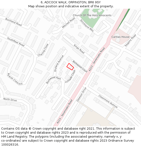 6, ADCOCK WALK, ORPINGTON, BR6 9SY: Location map and indicative extent of plot