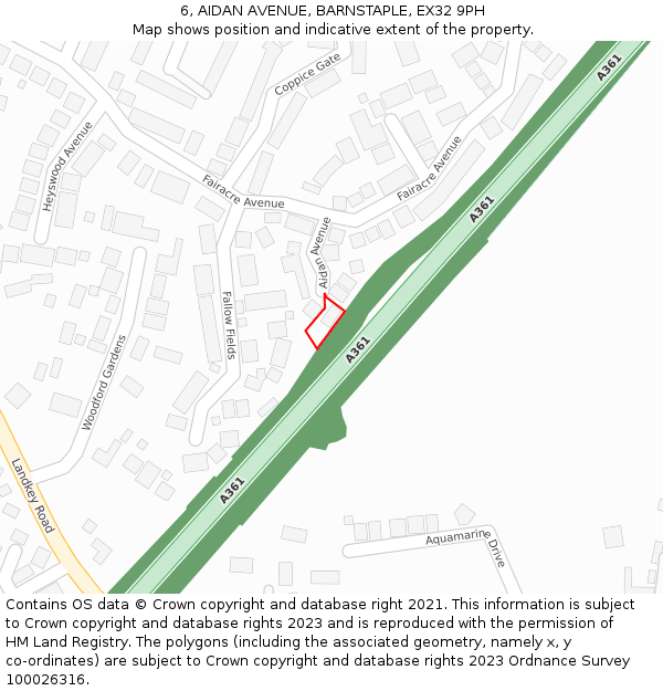 6, AIDAN AVENUE, BARNSTAPLE, EX32 9PH: Location map and indicative extent of plot