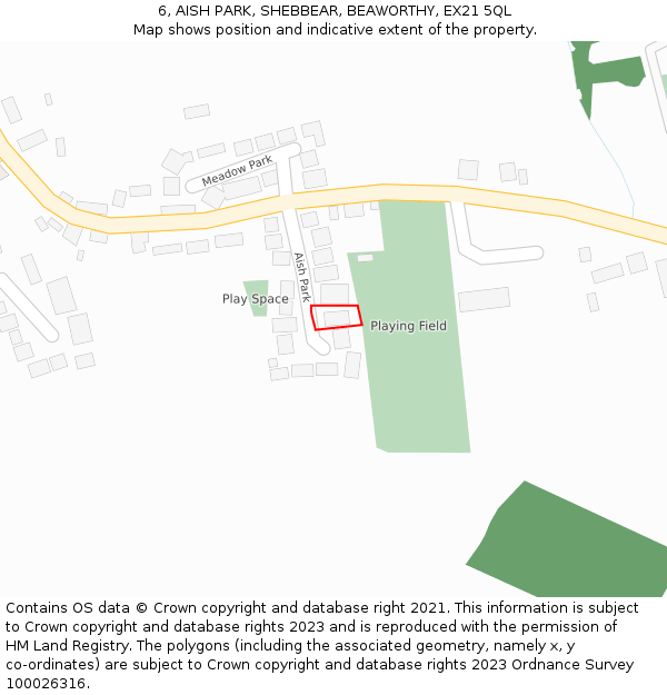 6, AISH PARK, SHEBBEAR, BEAWORTHY, EX21 5QL: Location map and indicative extent of plot