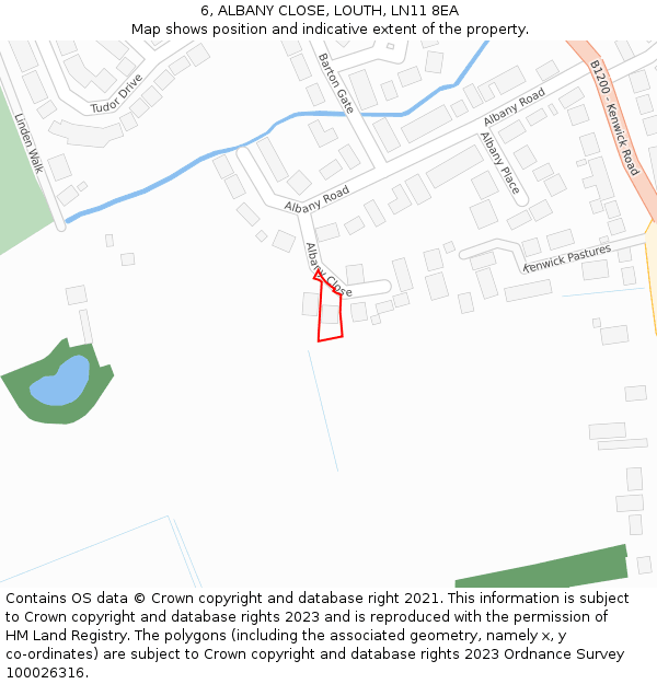 6, ALBANY CLOSE, LOUTH, LN11 8EA: Location map and indicative extent of plot