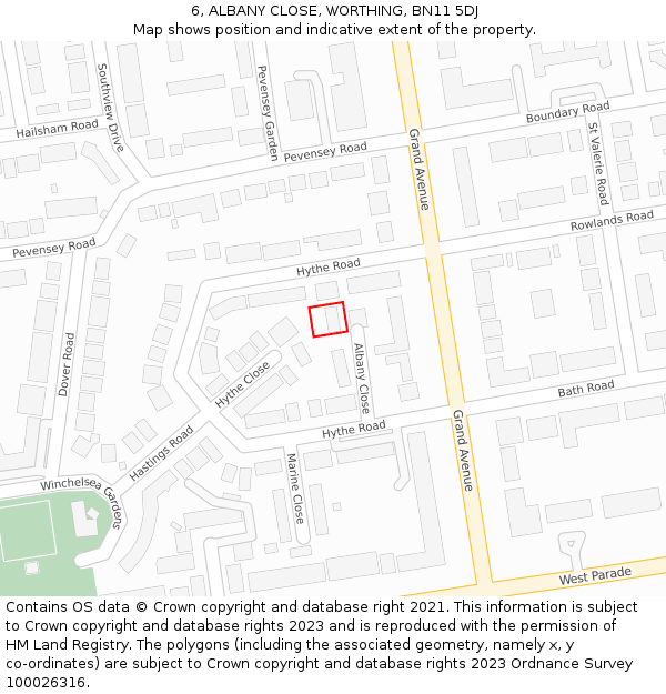 6, ALBANY CLOSE, WORTHING, BN11 5DJ: Location map and indicative extent of plot