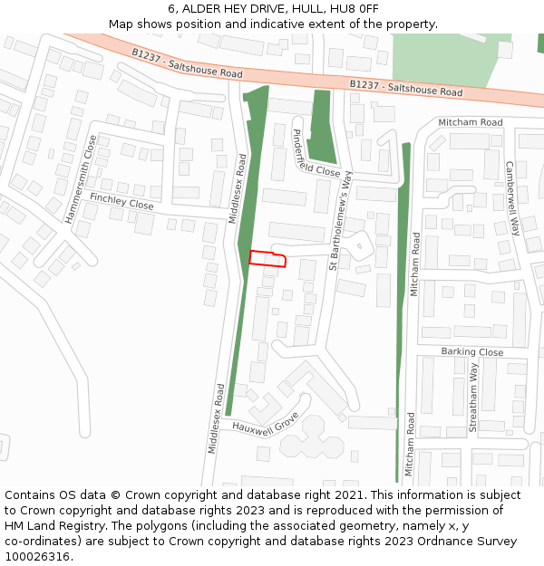 6, ALDER HEY DRIVE, HULL, HU8 0FF: Location map and indicative extent of plot