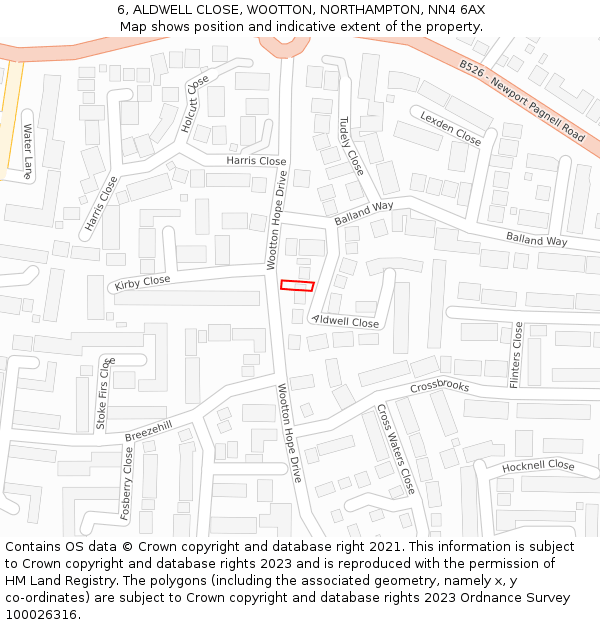 6, ALDWELL CLOSE, WOOTTON, NORTHAMPTON, NN4 6AX: Location map and indicative extent of plot