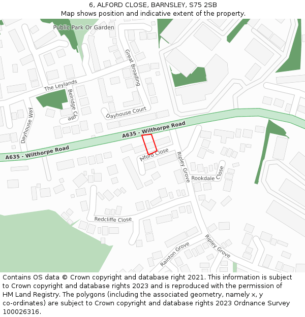 6, ALFORD CLOSE, BARNSLEY, S75 2SB: Location map and indicative extent of plot