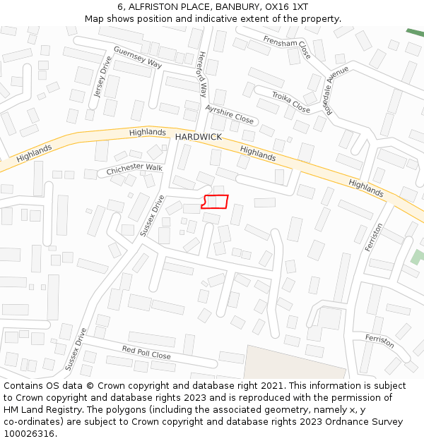 6, ALFRISTON PLACE, BANBURY, OX16 1XT: Location map and indicative extent of plot