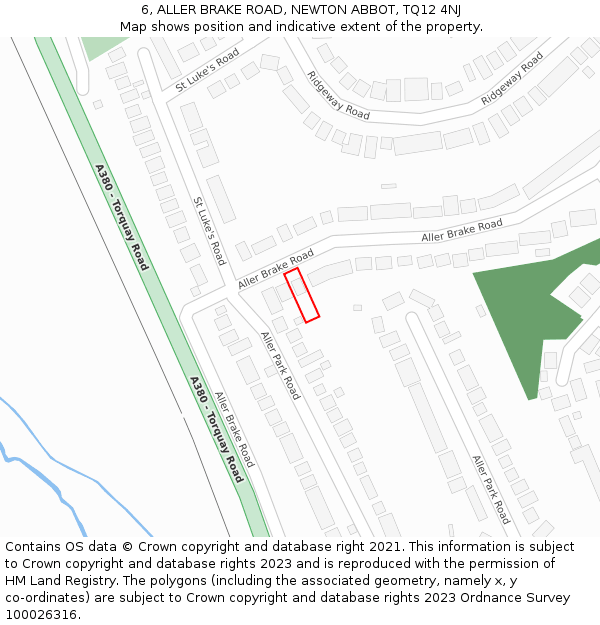 6, ALLER BRAKE ROAD, NEWTON ABBOT, TQ12 4NJ: Location map and indicative extent of plot