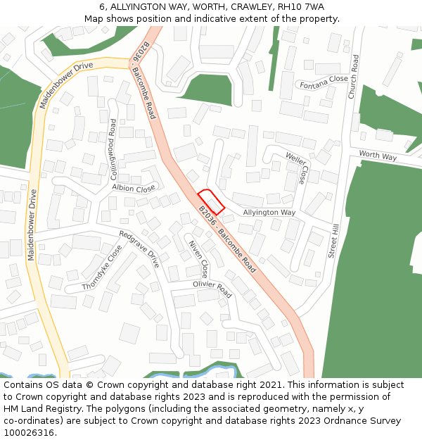 6, ALLYINGTON WAY, WORTH, CRAWLEY, RH10 7WA: Location map and indicative extent of plot