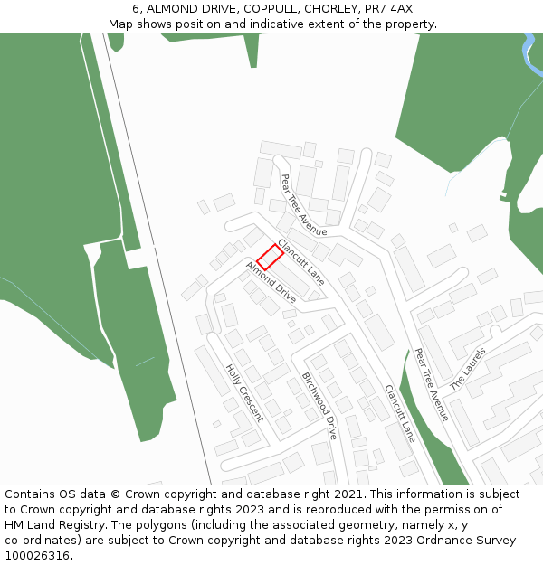 6, ALMOND DRIVE, COPPULL, CHORLEY, PR7 4AX: Location map and indicative extent of plot