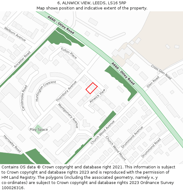 6, ALNWICK VIEW, LEEDS, LS16 5RP: Location map and indicative extent of plot