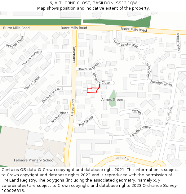 6, ALTHORNE CLOSE, BASILDON, SS13 1QW: Location map and indicative extent of plot