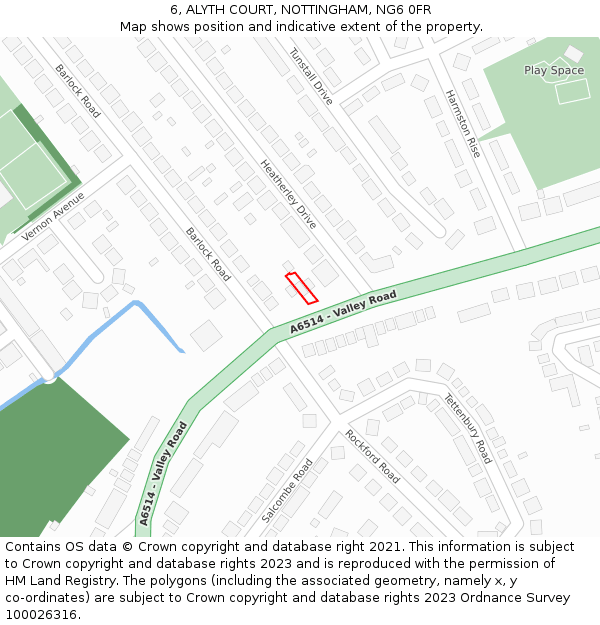 6, ALYTH COURT, NOTTINGHAM, NG6 0FR: Location map and indicative extent of plot