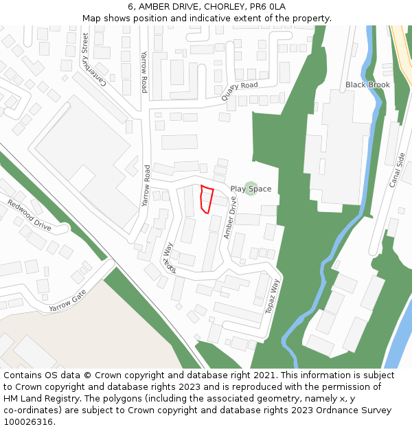 6, AMBER DRIVE, CHORLEY, PR6 0LA: Location map and indicative extent of plot