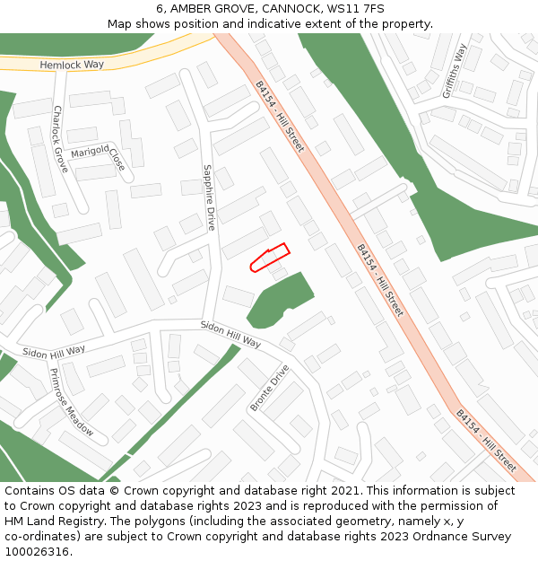 6, AMBER GROVE, CANNOCK, WS11 7FS: Location map and indicative extent of plot