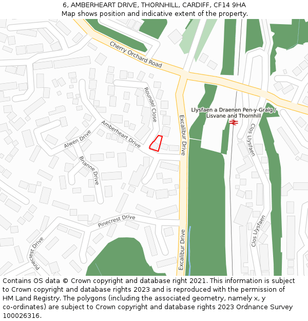 6, AMBERHEART DRIVE, THORNHILL, CARDIFF, CF14 9HA: Location map and indicative extent of plot