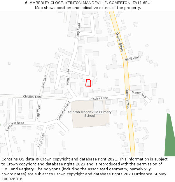 6, AMBERLEY CLOSE, KEINTON MANDEVILLE, SOMERTON, TA11 6EU: Location map and indicative extent of plot
