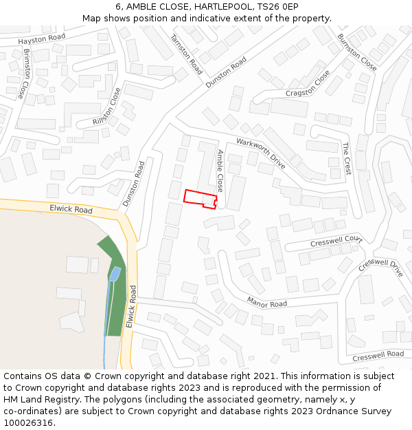6, AMBLE CLOSE, HARTLEPOOL, TS26 0EP: Location map and indicative extent of plot