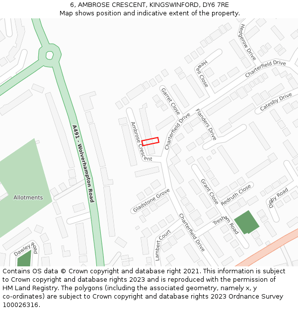 6, AMBROSE CRESCENT, KINGSWINFORD, DY6 7RE: Location map and indicative extent of plot