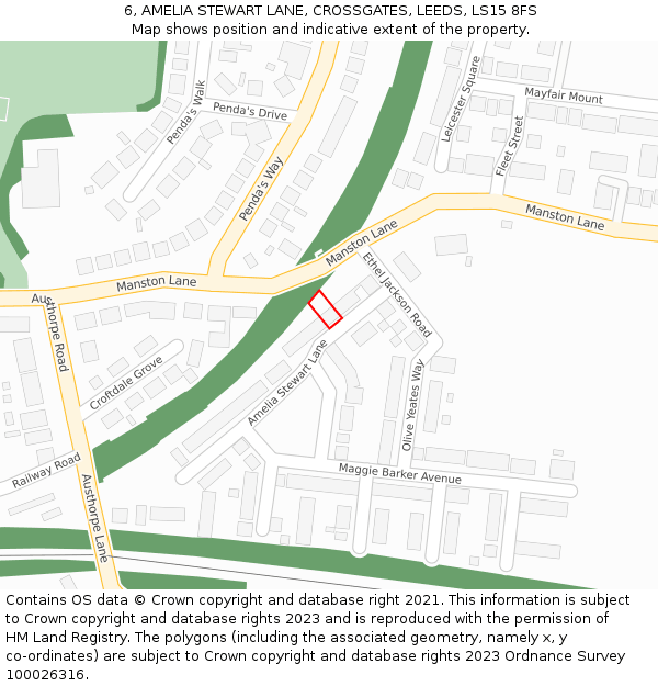 6, AMELIA STEWART LANE, CROSSGATES, LEEDS, LS15 8FS: Location map and indicative extent of plot