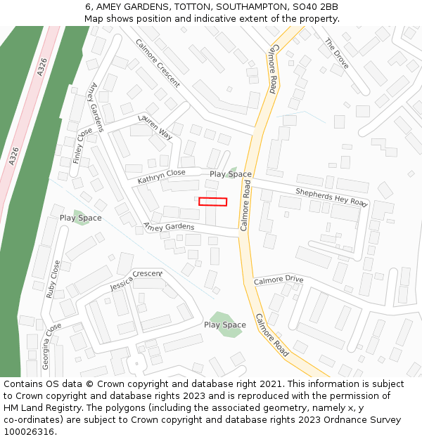 6, AMEY GARDENS, TOTTON, SOUTHAMPTON, SO40 2BB: Location map and indicative extent of plot