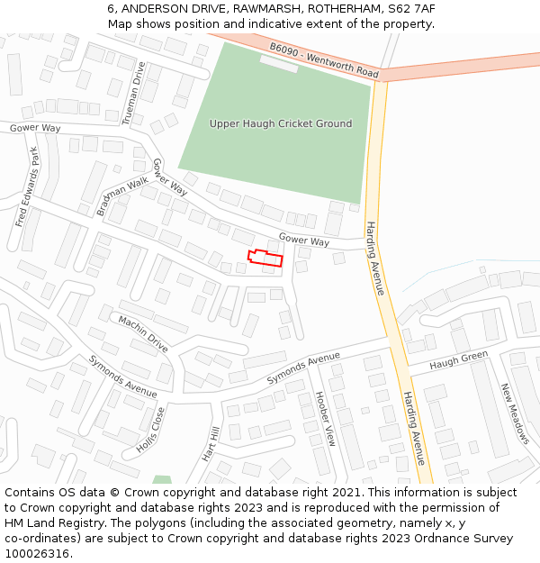 6, ANDERSON DRIVE, RAWMARSH, ROTHERHAM, S62 7AF: Location map and indicative extent of plot