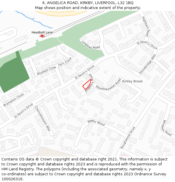 6, ANGELICA ROAD, KIRKBY, LIVERPOOL, L32 1BQ: Location map and indicative extent of plot