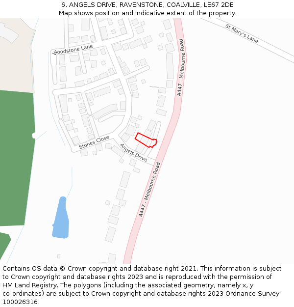 6, ANGELS DRIVE, RAVENSTONE, COALVILLE, LE67 2DE: Location map and indicative extent of plot