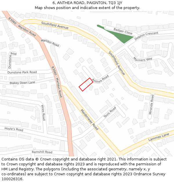 6, ANTHEA ROAD, PAIGNTON, TQ3 1JY: Location map and indicative extent of plot