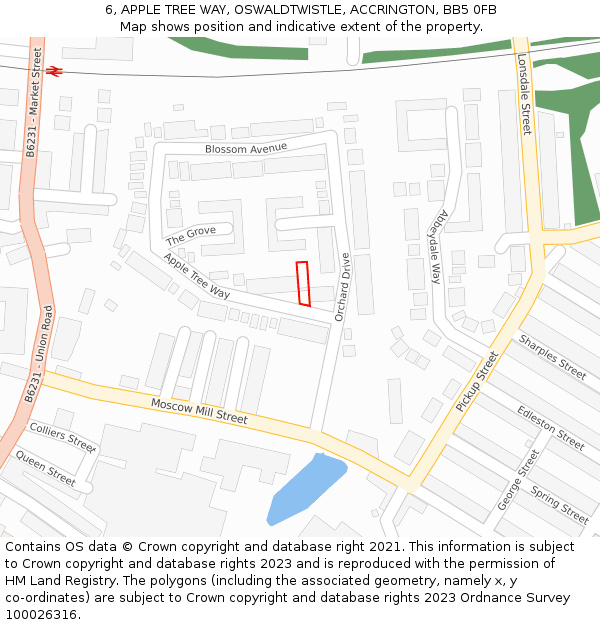 6, APPLE TREE WAY, OSWALDTWISTLE, ACCRINGTON, BB5 0FB: Location map and indicative extent of plot