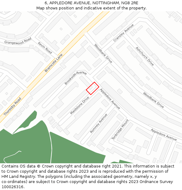 6, APPLEDORE AVENUE, NOTTINGHAM, NG8 2RE: Location map and indicative extent of plot