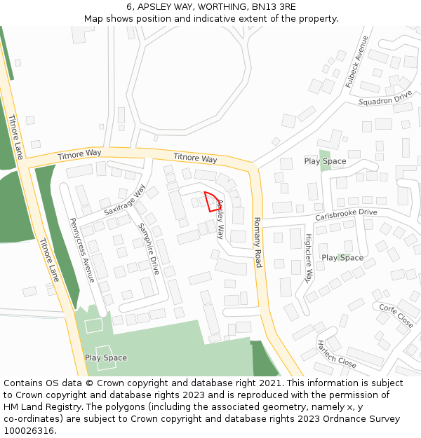6, APSLEY WAY, WORTHING, BN13 3RE: Location map and indicative extent of plot