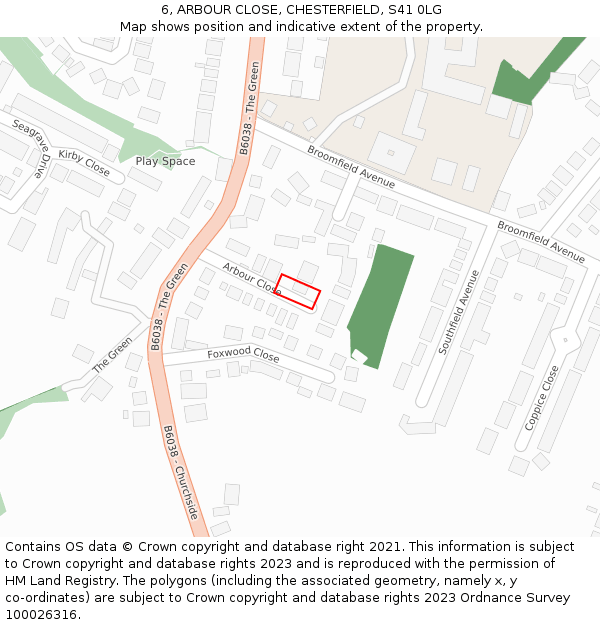 6, ARBOUR CLOSE, CHESTERFIELD, S41 0LG: Location map and indicative extent of plot